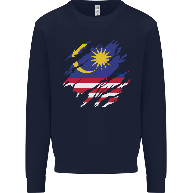 Torn Malaysia Flag Malaysian Day Football Kids Sweatshirt Jumper Navy Blue