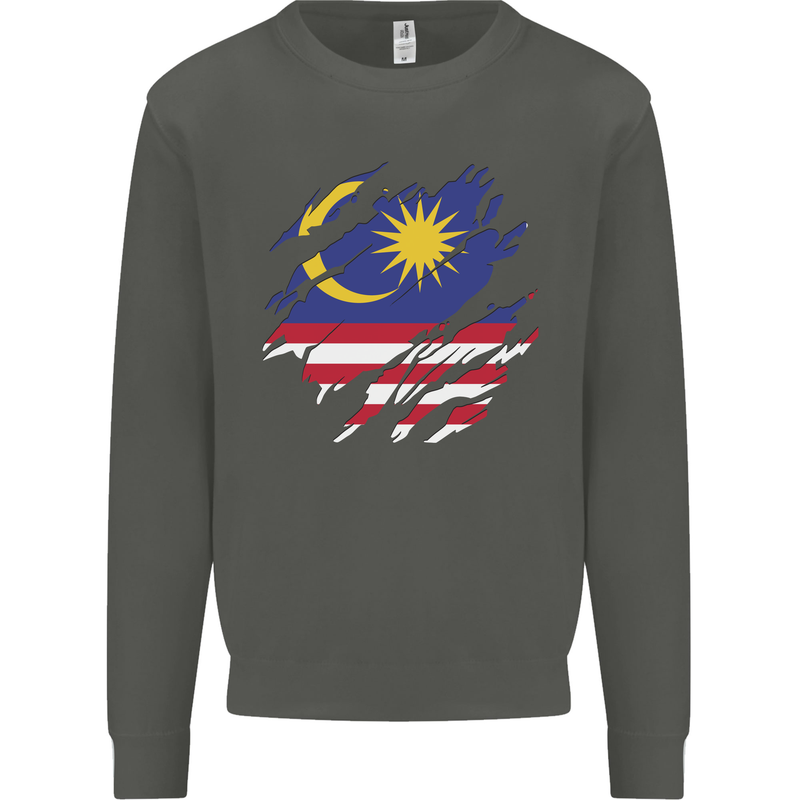 Torn Malaysia Flag Malaysian Day Football Kids Sweatshirt Jumper Storm Grey