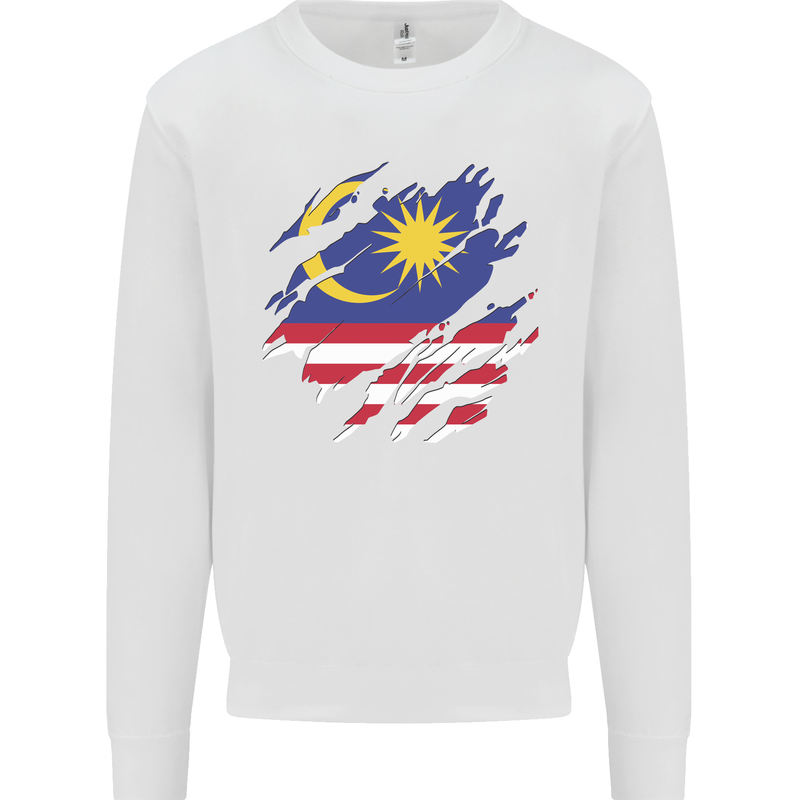 Torn Malaysia Flag Malaysian Day Football Kids Sweatshirt Jumper White