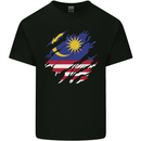 Torn Malaysia Flag Malaysian Day Football Kids T-Shirt Childrens Black