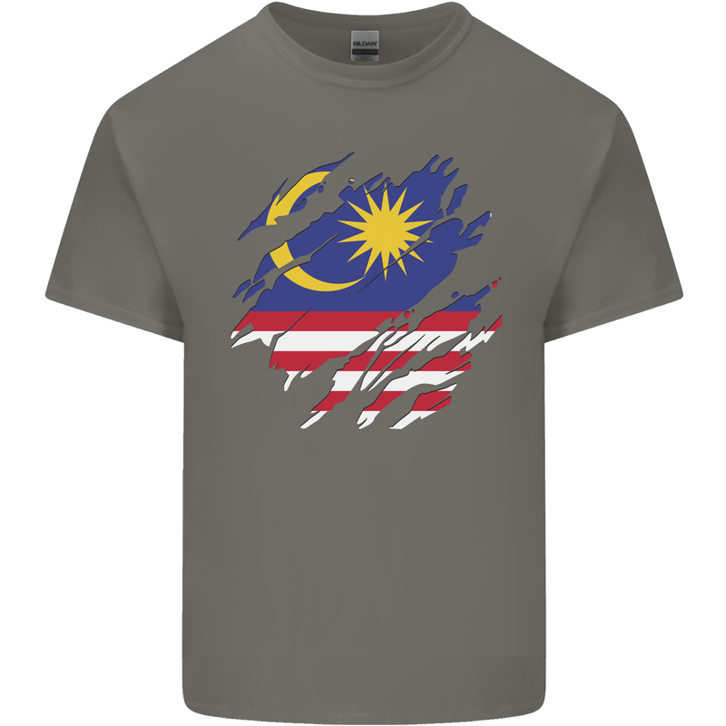 Torn Malaysia Flag Malaysian Day Football Kids T-Shirt Childrens Charcoal