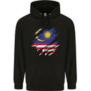 Torn Malaysia Flag Malaysian Day Football Mens 80% Cotton Hoodie Black