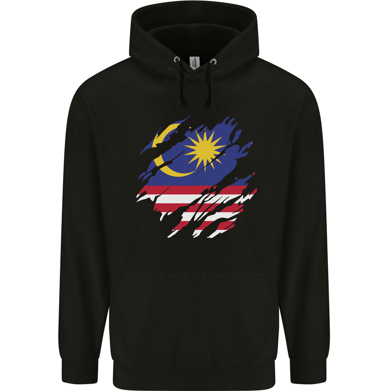 Torn Malaysia Flag Malaysian Day Football Mens 80% Cotton Hoodie Black