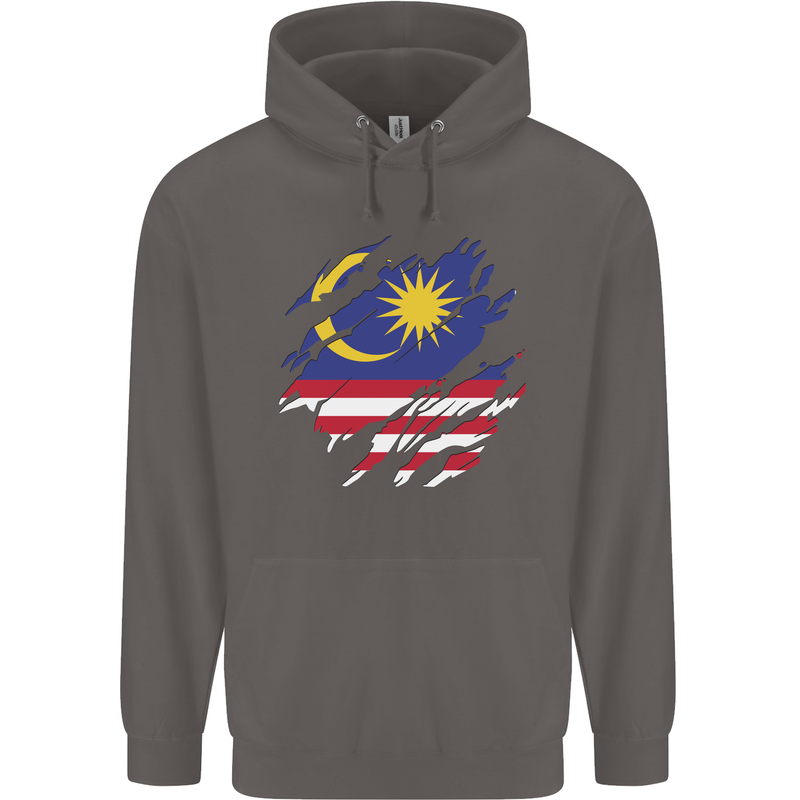 Torn Malaysia Flag Malaysian Day Football Mens 80% Cotton Hoodie Charcoal