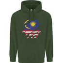 Torn Malaysia Flag Malaysian Day Football Mens 80% Cotton Hoodie Forest Green