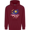 Torn Malaysia Flag Malaysian Day Football Mens 80% Cotton Hoodie Maroon