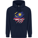 Torn Malaysia Flag Malaysian Day Football Mens 80% Cotton Hoodie Navy Blue