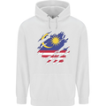 Torn Malaysia Flag Malaysian Day Football Mens 80% Cotton Hoodie White