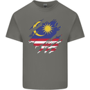 Torn Malaysia Flag Malaysian Day Football Mens Cotton T-Shirt Tee Top Charcoal