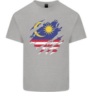 Torn Malaysia Flag Malaysian Day Football Mens Cotton T-Shirt Tee Top Sports Grey