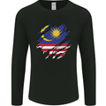 Torn Malaysia Flag Malaysian Day Football Mens Long Sleeve T-Shirt Black