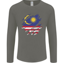 Torn Malaysia Flag Malaysian Day Football Mens Long Sleeve T-Shirt Charcoal