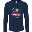 Torn Malaysia Flag Malaysian Day Football Mens Long Sleeve T-Shirt Navy Blue