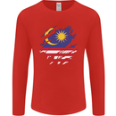 Torn Malaysia Flag Malaysian Day Football Mens Long Sleeve T-Shirt Red