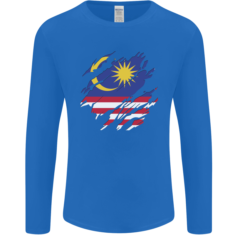 Torn Malaysia Flag Malaysian Day Football Mens Long Sleeve T-Shirt Royal Blue