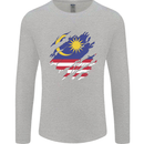 Torn Malaysia Flag Malaysian Day Football Mens Long Sleeve T-Shirt Sports Grey