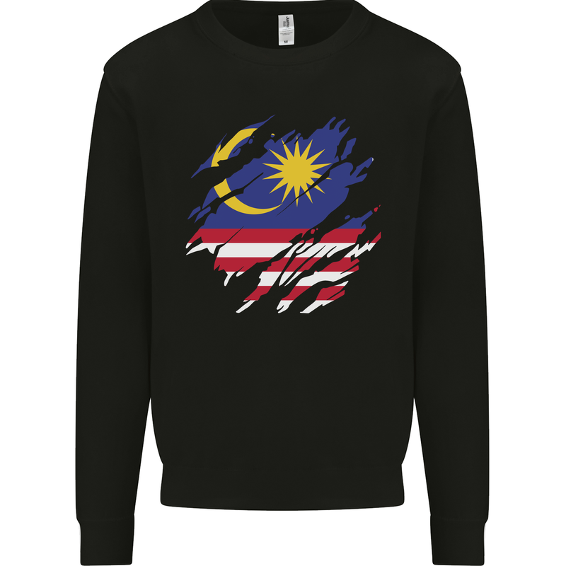 Torn Malaysia Flag Malaysian Day Football Mens Sweatshirt Jumper Black