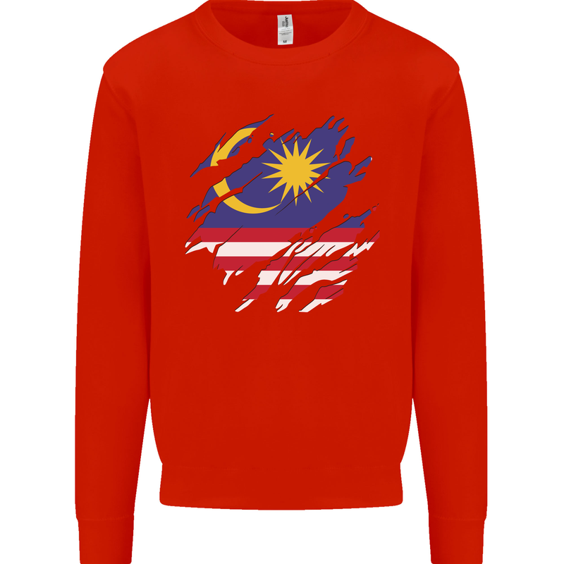 Torn Malaysia Flag Malaysian Day Football Mens Sweatshirt Jumper Bright Red