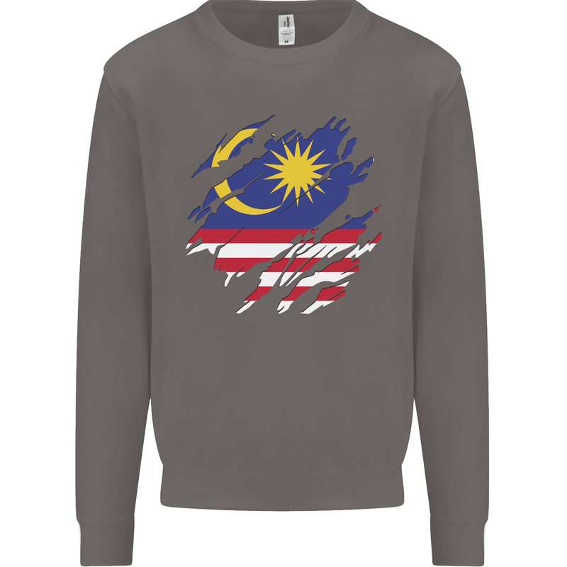 Torn Malaysia Flag Malaysian Day Football Mens Sweatshirt Jumper Charcoal