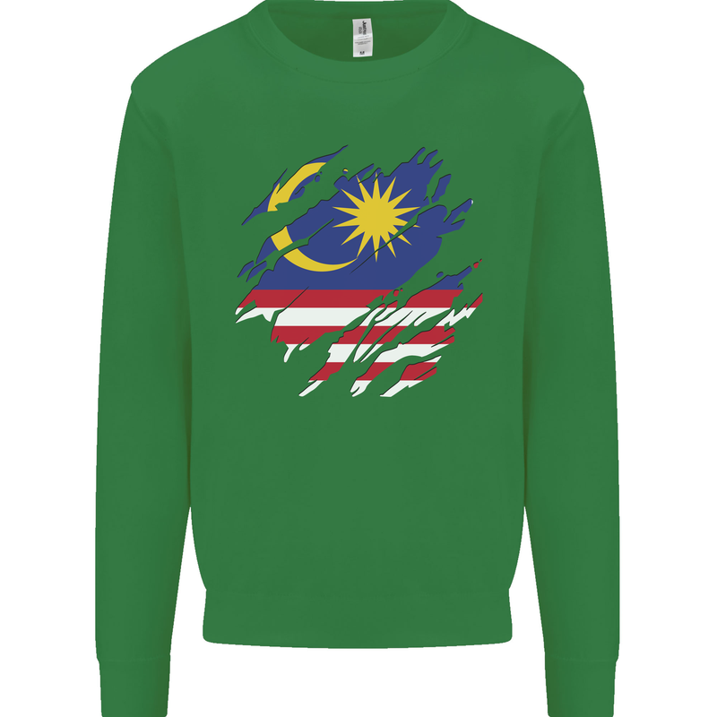 Torn Malaysia Flag Malaysian Day Football Mens Sweatshirt Jumper Irish Green