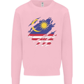 Torn Malaysia Flag Malaysian Day Football Mens Sweatshirt Jumper Light Pink
