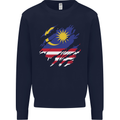 Torn Malaysia Flag Malaysian Day Football Mens Sweatshirt Jumper Navy Blue