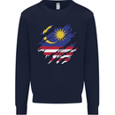 Torn Malaysia Flag Malaysian Day Football Mens Sweatshirt Jumper Navy Blue