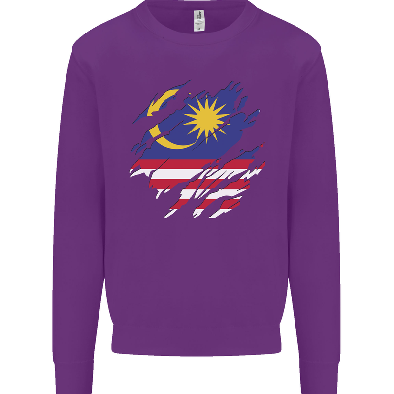 Torn Malaysia Flag Malaysian Day Football Mens Sweatshirt Jumper Purple