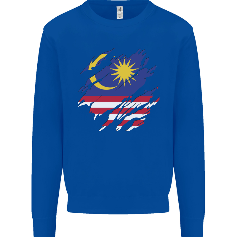 Torn Malaysia Flag Malaysian Day Football Mens Sweatshirt Jumper Royal Blue