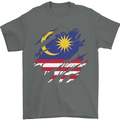 Torn Malaysia Flag Malaysian Day Football Mens T-Shirt 100% Cotton Charcoal