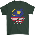 Torn Malaysia Flag Malaysian Day Football Mens T-Shirt 100% Cotton Forest Green