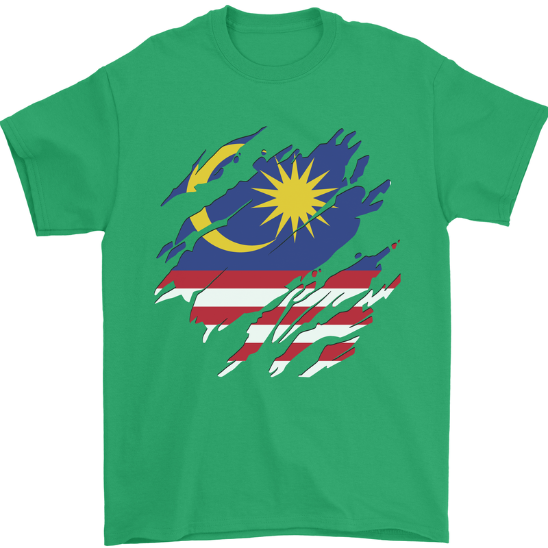 Torn Malaysia Flag Malaysian Day Football Mens T-Shirt 100% Cotton Irish Green