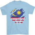 Torn Malaysia Flag Malaysian Day Football Mens T-Shirt 100% Cotton Light Blue