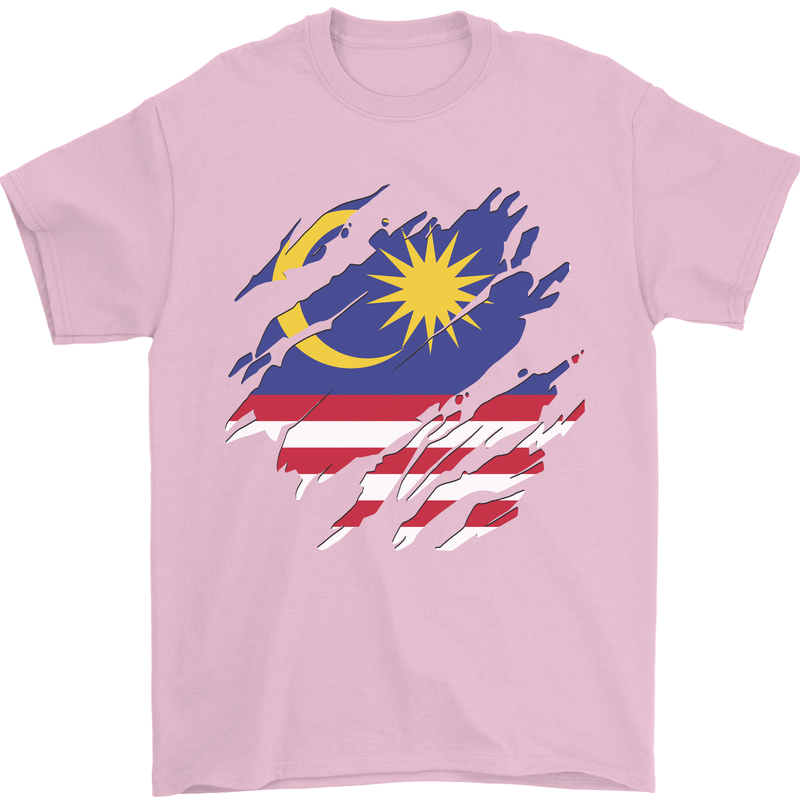 Torn Malaysia Flag Malaysian Day Football Mens T-Shirt 100% Cotton Light Pink