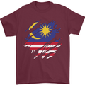 Torn Malaysia Flag Malaysian Day Football Mens T-Shirt 100% Cotton Maroon