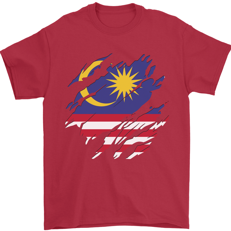 Torn Malaysia Flag Malaysian Day Football Mens T-Shirt 100% Cotton Red
