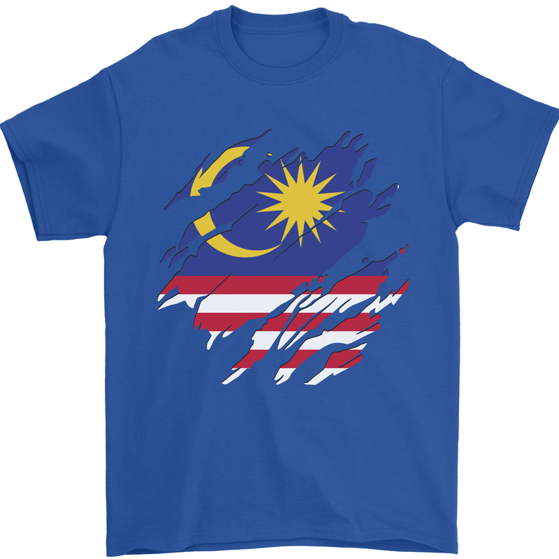 Torn Malaysia Flag Malaysian Day Football Mens T-Shirt 100% Cotton Royal Blue