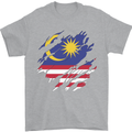Torn Malaysia Flag Malaysian Day Football Mens T-Shirt 100% Cotton Sports Grey