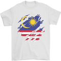 Torn Malaysia Flag Malaysian Day Football Mens T-Shirt 100% Cotton White