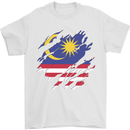 Torn Malaysia Flag Malaysian Day Football Mens T-Shirt 100% Cotton White