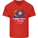 Torn Malaysia Flag Malaysian Day Football Mens V-Neck Cotton T-Shirt Red