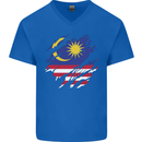Torn Malaysia Flag Malaysian Day Football Mens V-Neck Cotton T-Shirt Royal Blue