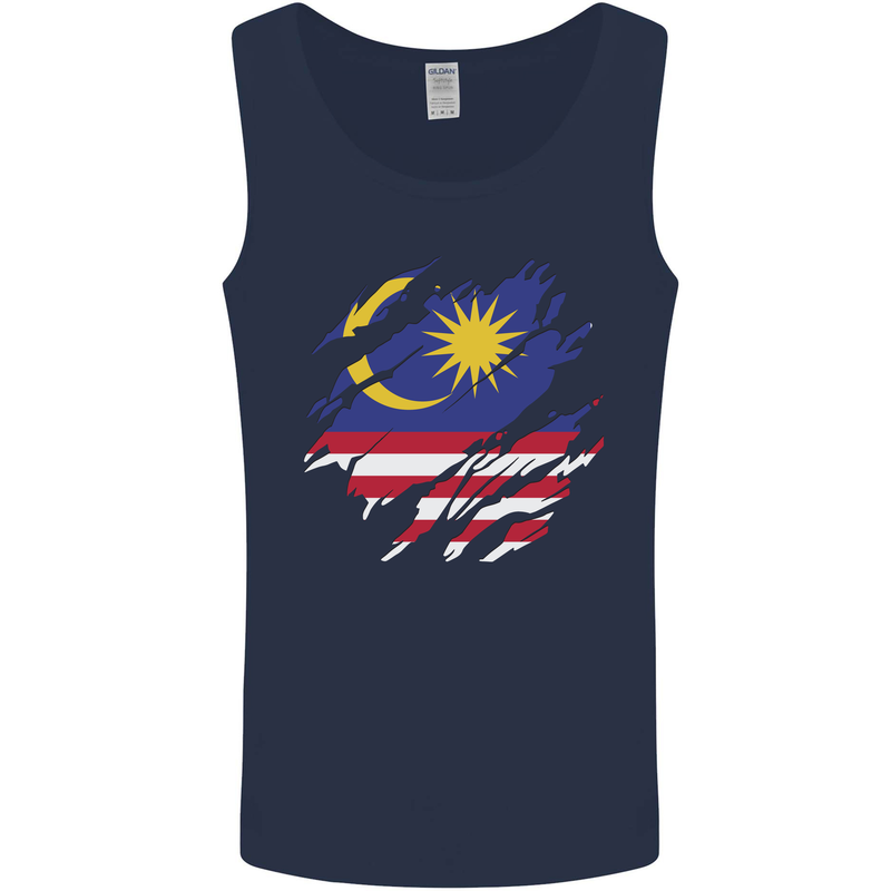 Torn Malaysia Flag Malaysian Day Football Mens Vest Tank Top Navy Blue