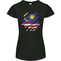 Torn Malaysia Flag Malaysian Day Football Womens Petite Cut T-Shirt Black