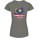 Torn Malaysia Flag Malaysian Day Football Womens Petite Cut T-Shirt Charcoal