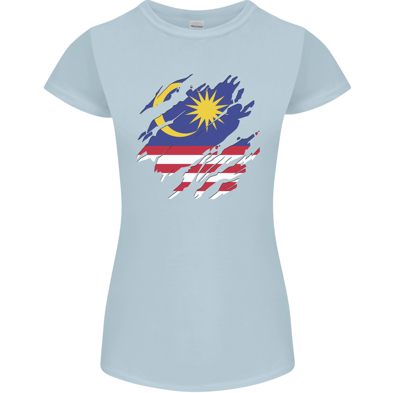 Torn Malaysia Flag Malaysian Day Football Womens Petite Cut T-Shirt Light Blue