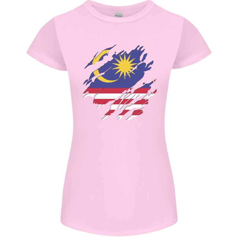 Torn Malaysia Flag Malaysian Day Football Womens Petite Cut T-Shirt Light Pink