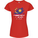 Torn Malaysia Flag Malaysian Day Football Womens Petite Cut T-Shirt Red