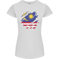 Torn Malaysia Flag Malaysian Day Football Womens Petite Cut T-Shirt White
