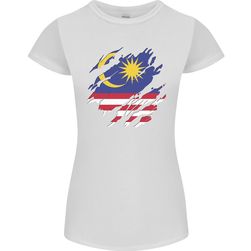 Torn Malaysia Flag Malaysian Day Football Womens Petite Cut T-Shirt White